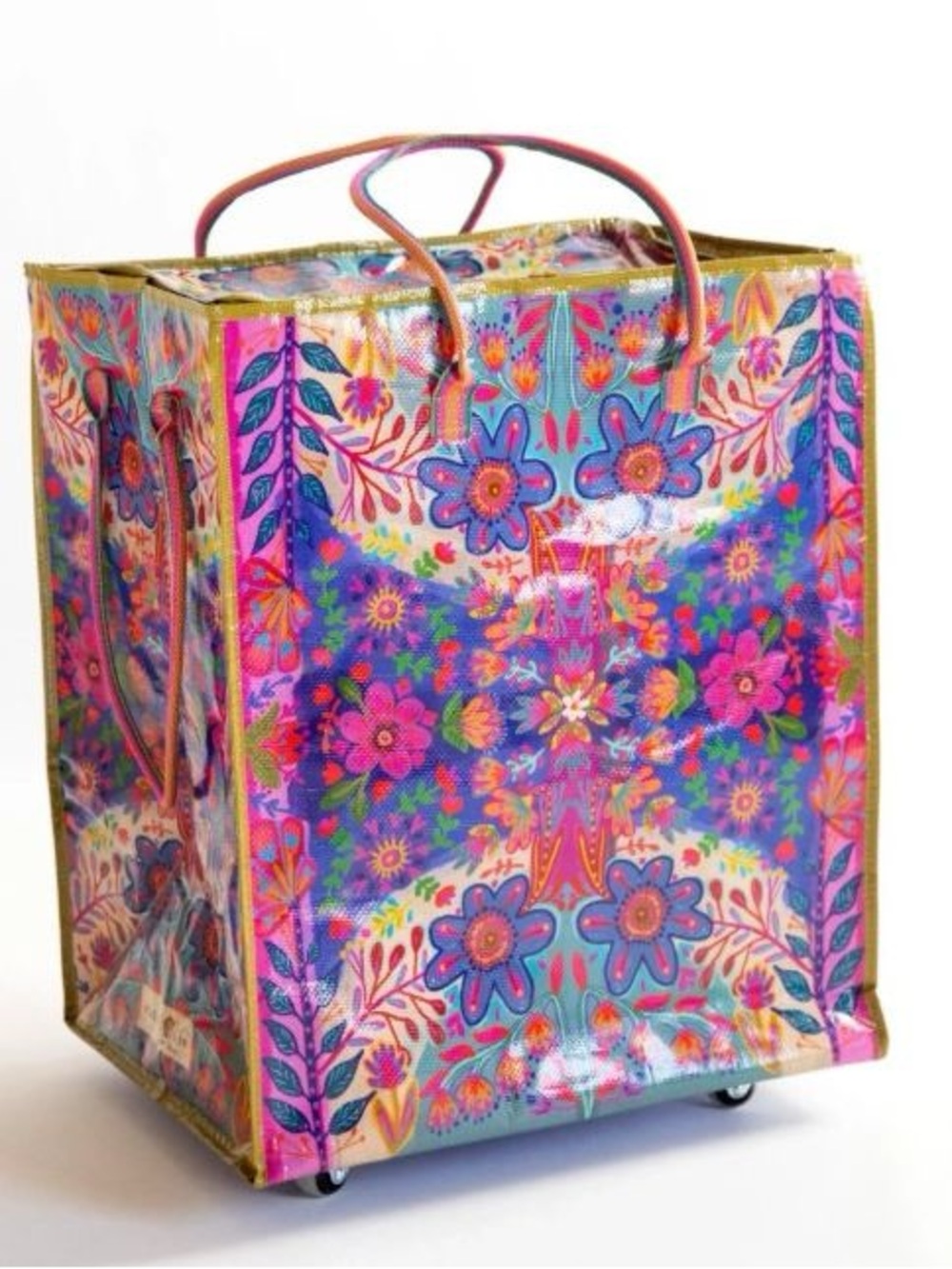 BRAND NEW WITH TAGS Rolling Tote Bag XL Royal Blue Folk Flower